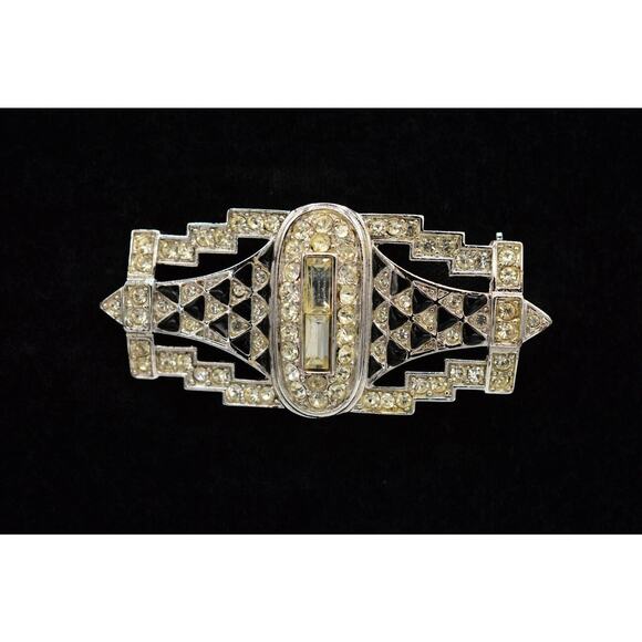 Givenchy Vintage Crystal Pin Brooch Deco Rhinestone Enamel Runway Signed BinF - Picture 1 of 11